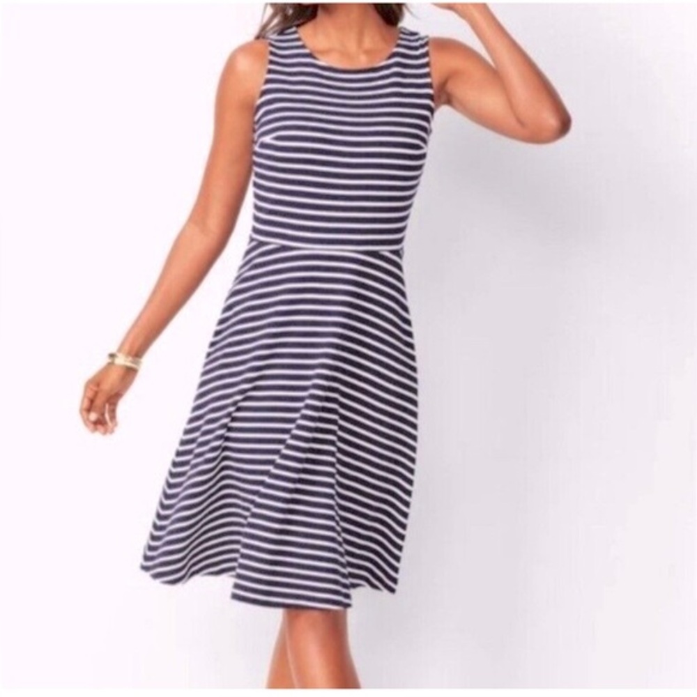 Talbots Royal Blue and White Striped Sleeveless Knit Dress Edie Fit and Flare  M
